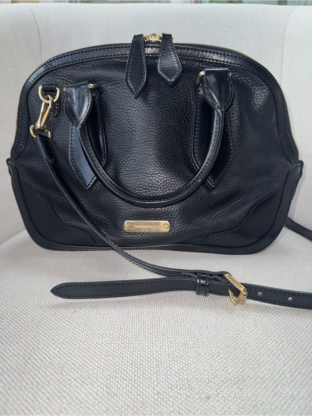 Black Burberry Orchard Leather Handbag with Gold Tone Hardware - Picture 13 of 13